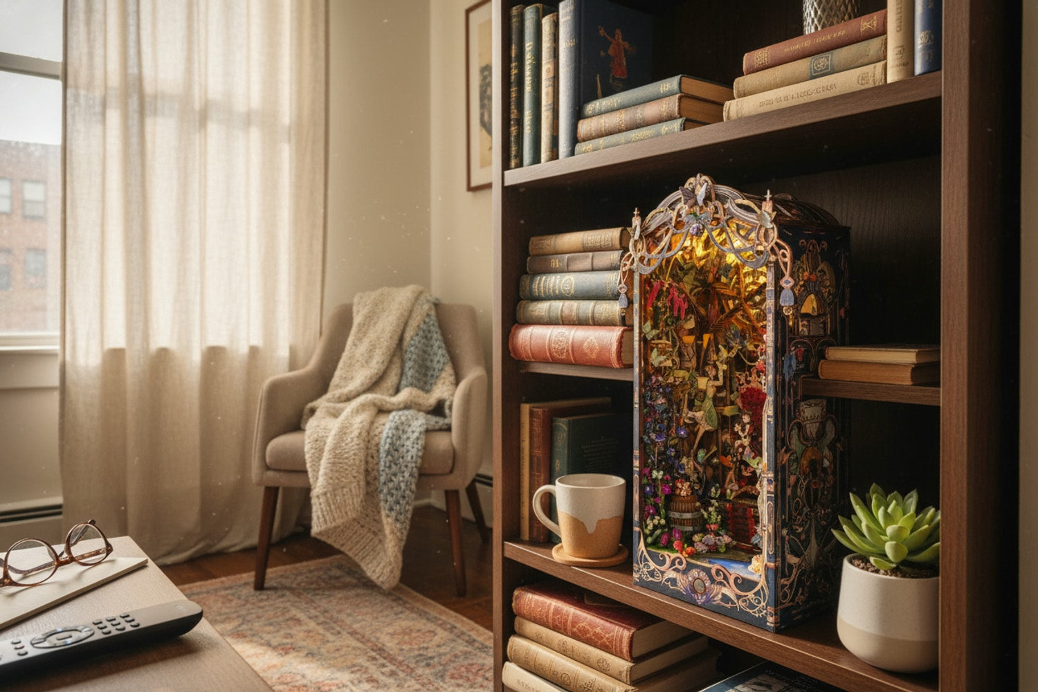 Book Nook Conte de l'Elfe détails fantasy · prix premium qualité atelier
