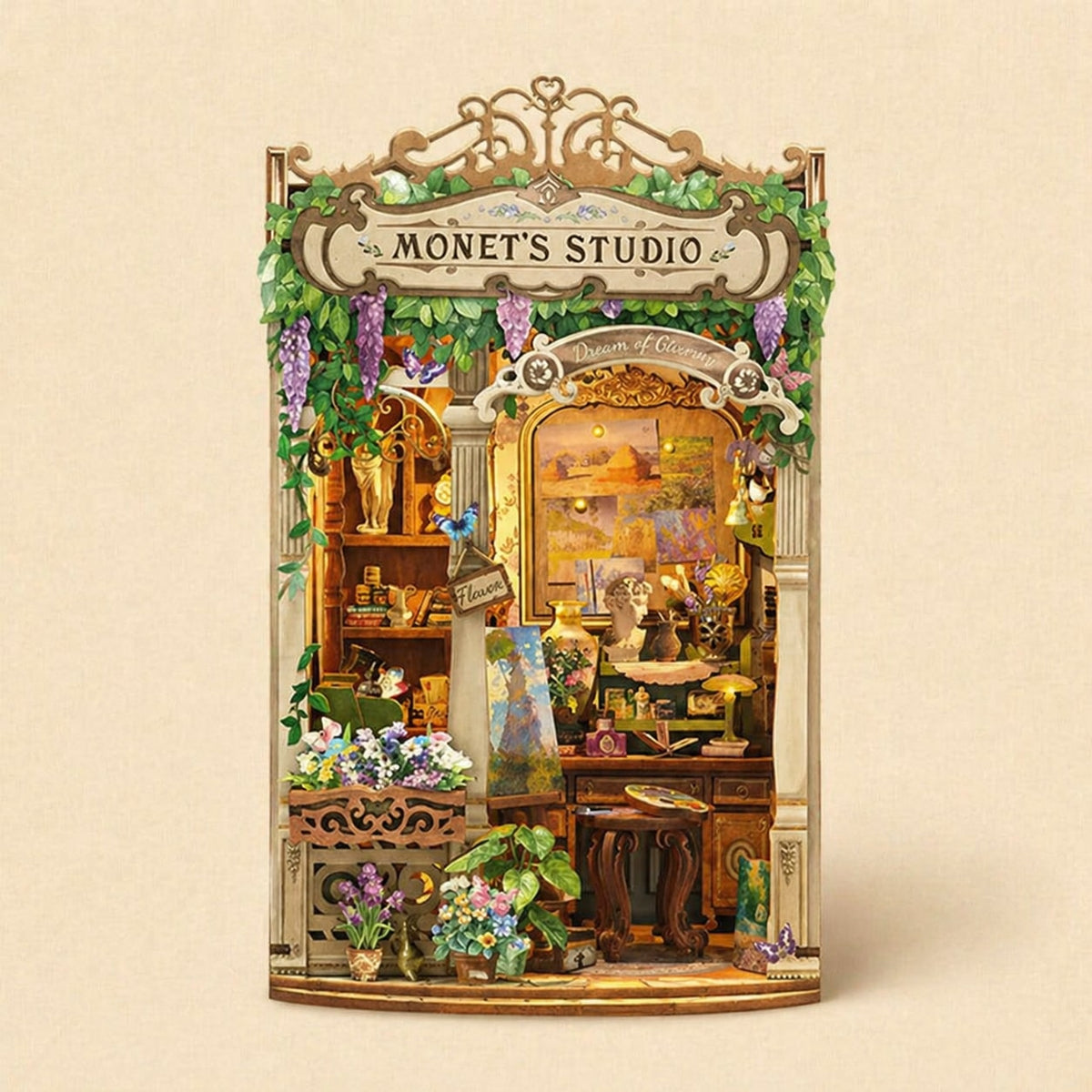 Book Nook - Impression de Monet · book nook jardin · packshot premium · Nookora