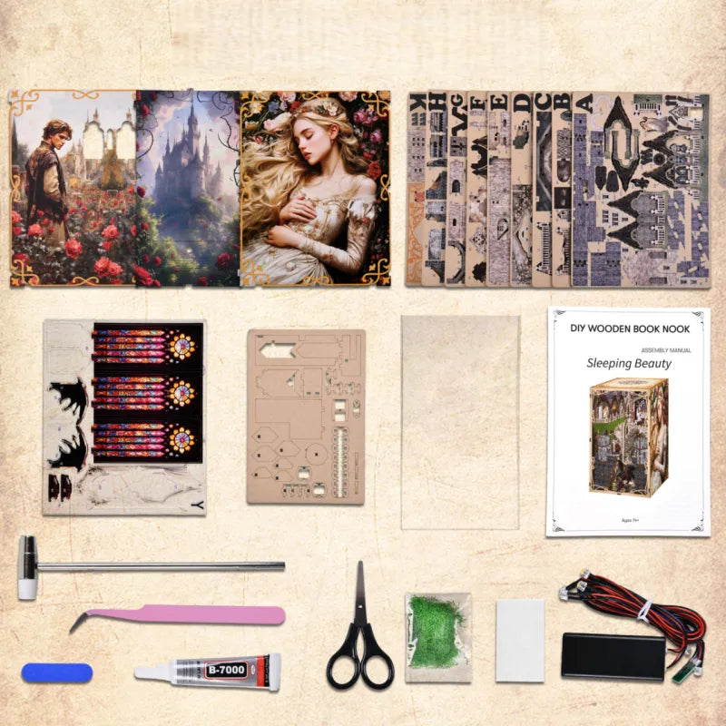 La Belle au Bois Dormant · kit book nook astronomie, bibliotheque · Nookora atelier français