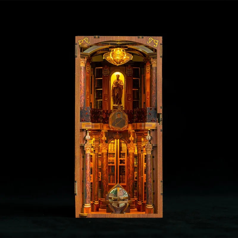 La Bibliothèque du Monastère · book nook animaux, astronomie miniature à construire · Nookora