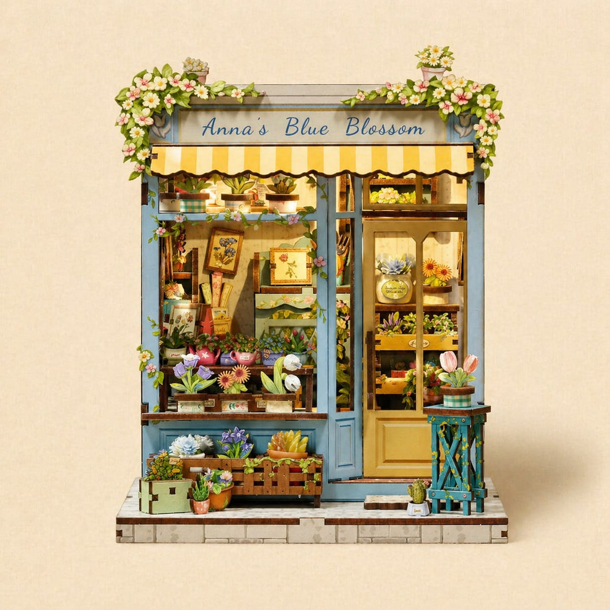 Book Nook - La Fleur Bleue d'Anna · maison miniature · book nook jardin · packshot premium · Nookora