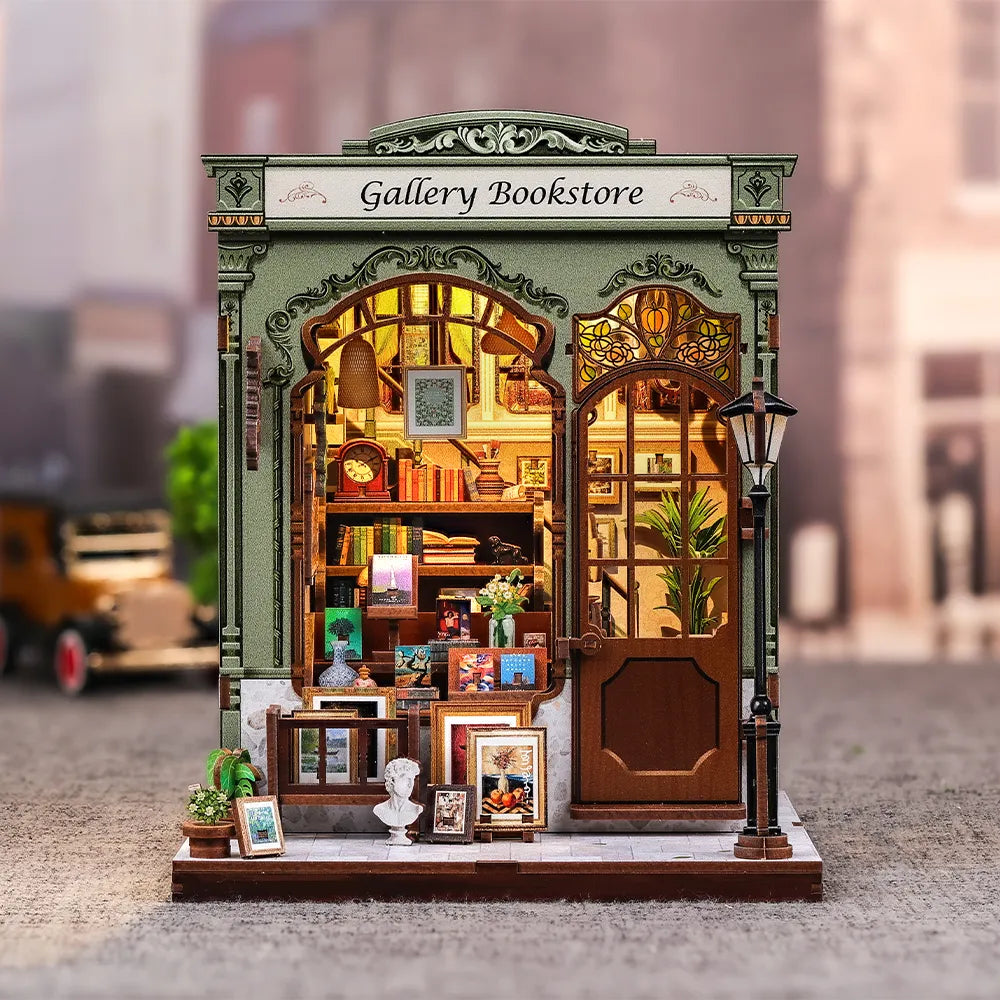 La Galerie-Librairie · maison miniature · book nook animaux, astronomie miniature à construire · Nookora