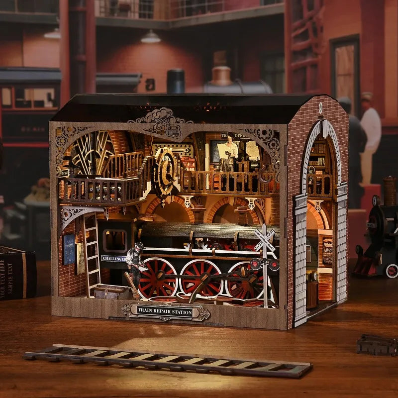 La Gare des Trains · book nook astronomie, bibliotheque miniature à construire · Nookora
