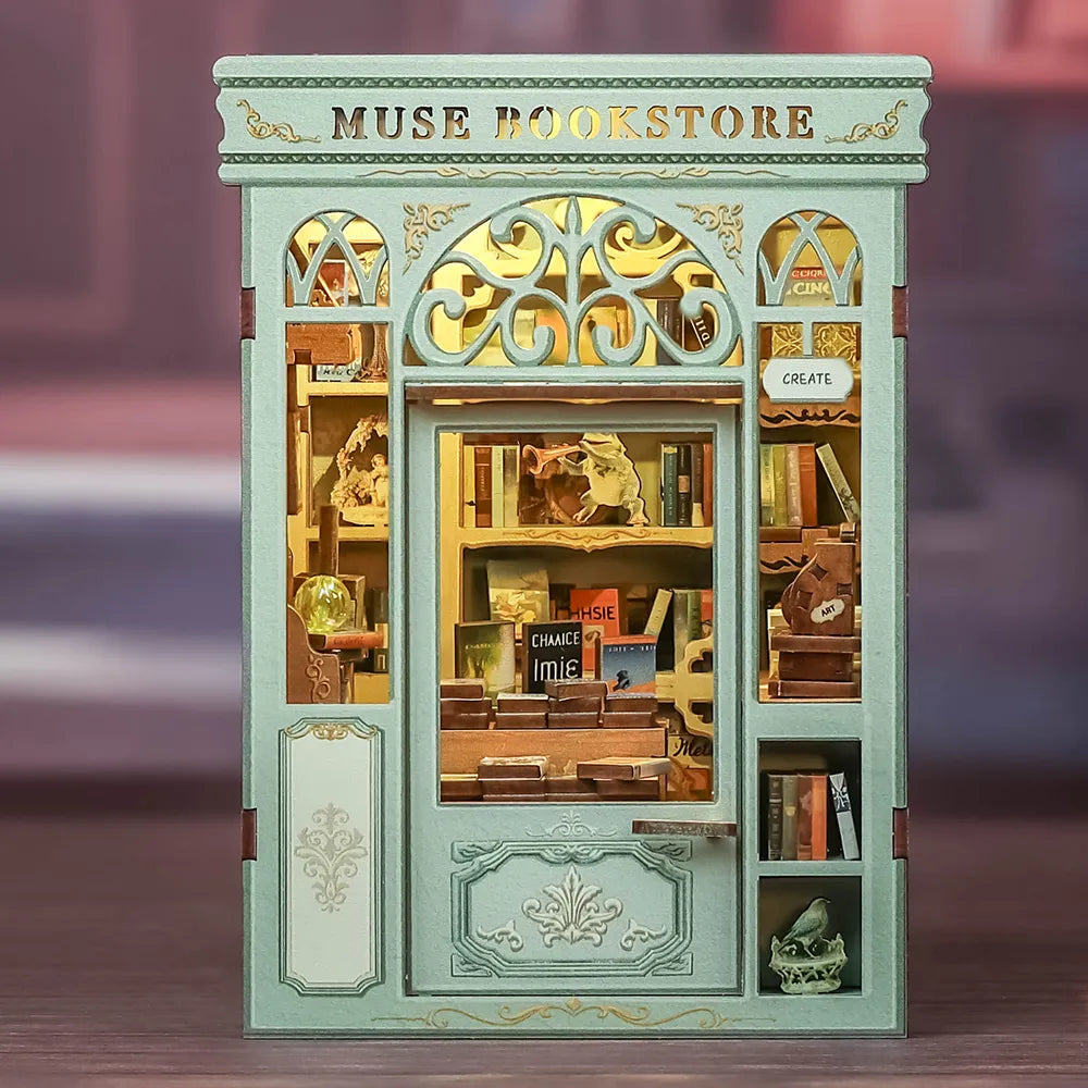 La Librairie de la Muse · book nook animaux, astronomie miniature à construire · Nookora