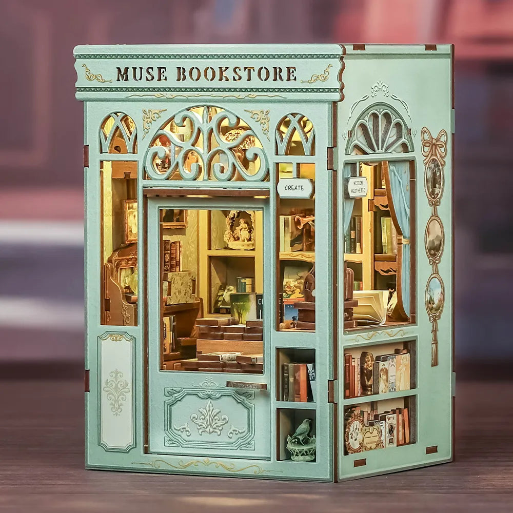 La Librairie de la Muse · kit book nook animaux, astronomie · Nookora atelier français