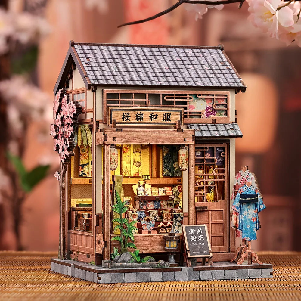 Le Magasin de Kimonos sous les Sakuras · book nook japonais miniature à construire · Nookora