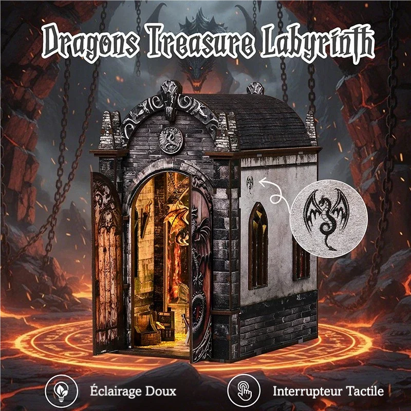 Le Repaire du Dragon · kit book nook fantasy, medieval · Nookora atelier français