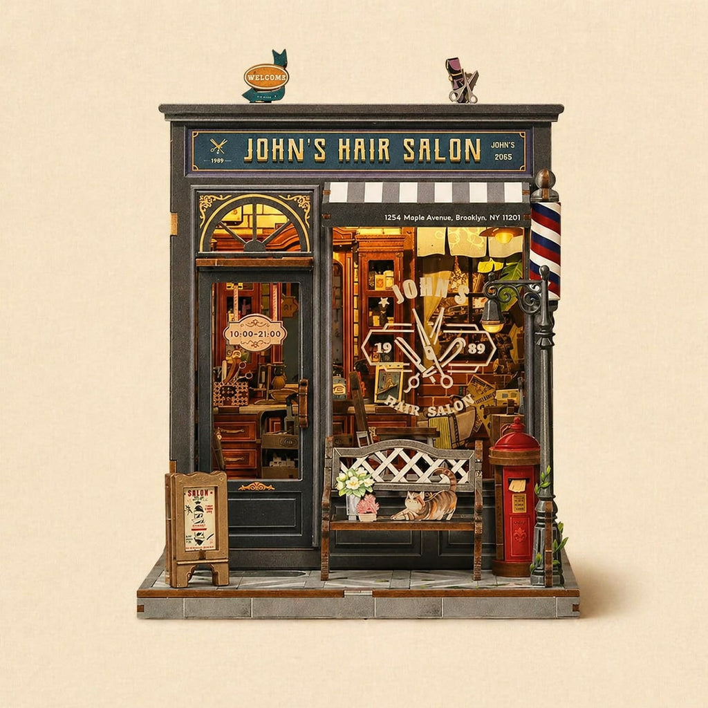Book Nook - Le Salon de Coiffure de John · maison miniature · book nook japonais · packshot premium · Nookora