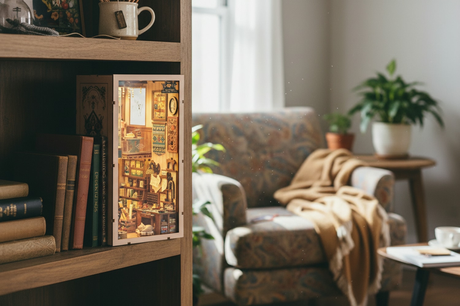 Sélection de huit kits DIY adulte créatifs disposés sur une table en bois