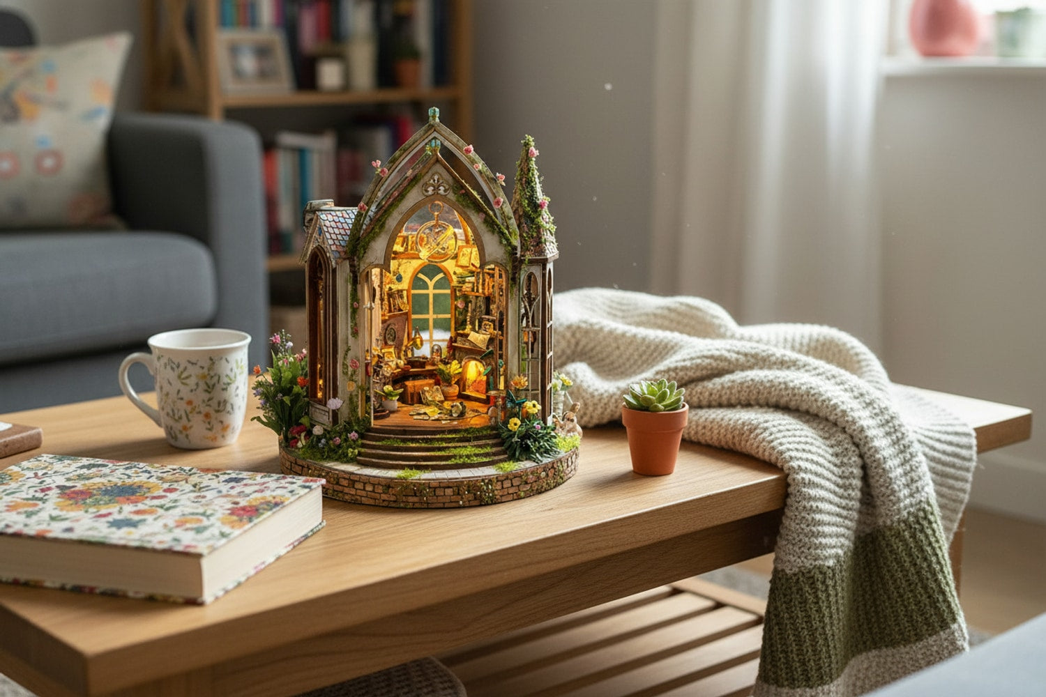Décomposition visuelle d'un kit book nook avec étiquettes de coût matière